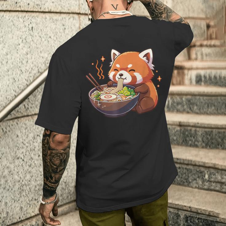 レッサーパンダ ラーメン かわいいレッサーパンダ メンズTシャツ バックプリント 彼への贈り物