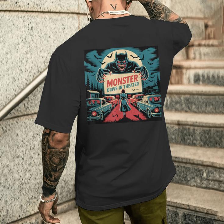 レトロ モンスター ドライブイン ホラー 映画 アート ヴィンテージ メンズTシャツ バックプリント 彼への贈り物