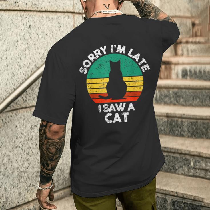 レトロ ヴィンテージorry I'm Late Iaw A Cat かわいい 猫好き メンズTシャツ バックプリント 彼への贈り物