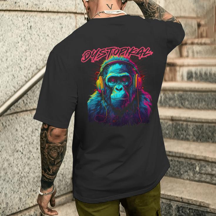 レトロなシンセウェーブパンクゴリラデザイン。 メンズTシャツ バックプリント 彼への贈り物