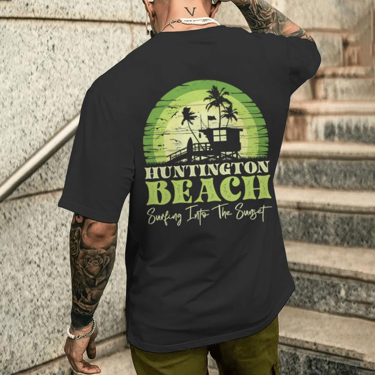 レトロなハンティントンビーチサンセットサーフシーン 長袖tシャツ メンズTシャツ バックプリント 彼への贈り物