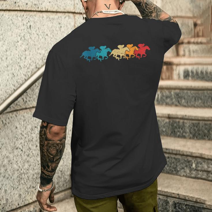 レトロな競馬ジョッキーダービーファンレーストラックギャンブル メンズTシャツ バックプリント 彼への贈り物
