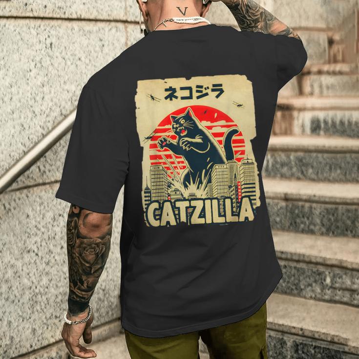 レトロキャットジラtシャツ 陽気な子猫と猫のビンテージポスター メンズTシャツ バックプリント 彼への贈り物