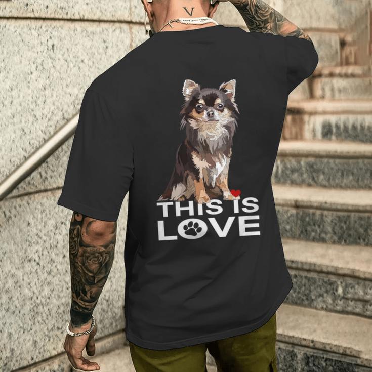 ロングヘア チワワ犬 This Is Love Brown チワワ 恋人 長袖tシャツ メンズTシャツ バックプリント 彼への贈り物