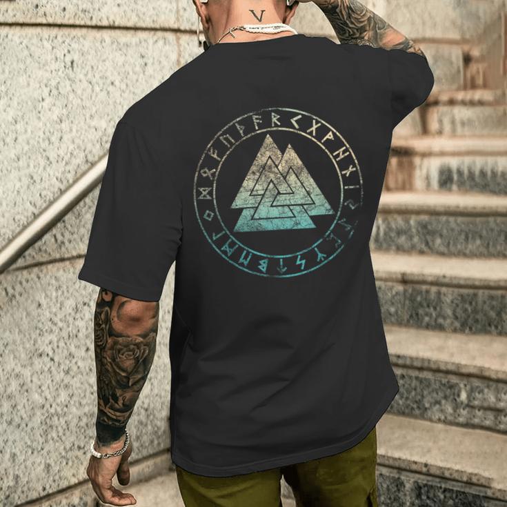 ヴァルクナット オーディンシンボル ケルトノット 北欧バイキング ルーン文字 メンズTシャツ バックプリント 彼への贈り物