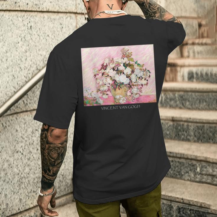 ヴィンセント・ファン・ゴッホ作 パステルヴィンテージローズ 美しい絵画 メンズTシャツ バックプリント 彼への贈り物