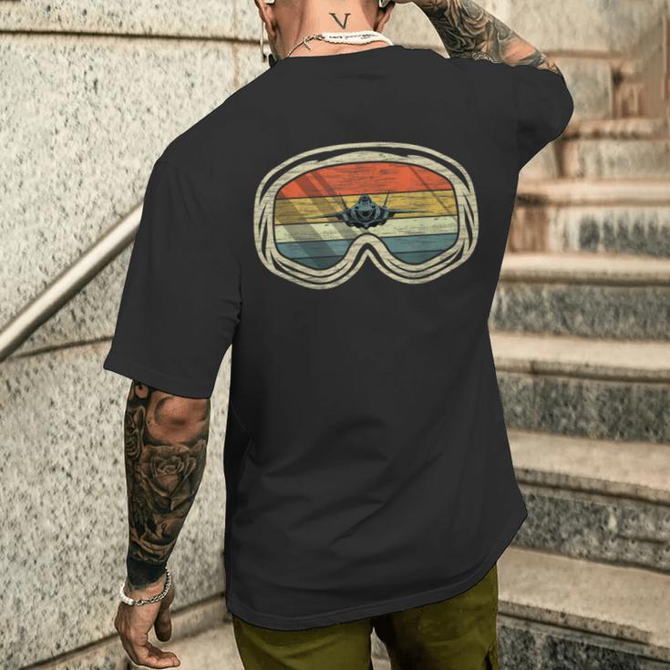 ヴィンテージ F-35 戦闘機 ミリタリー ヘルメット ゴーグル メンズTシャツ バックプリント 彼への贈り物