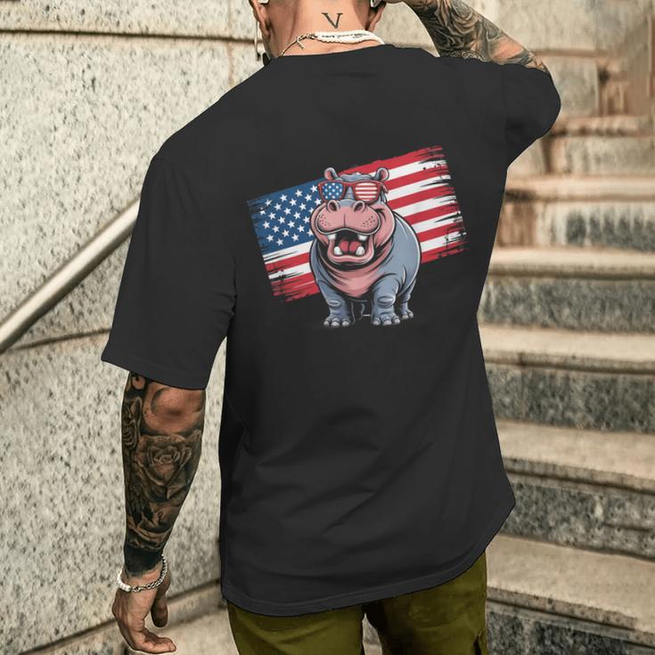 ヴィンテージ カバ アメリカ国旗 サングラス メンズTシャツ バックプリント 彼への贈り物