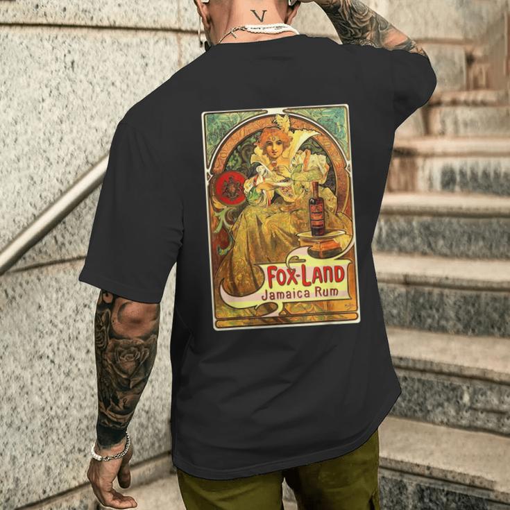 ヴィンテージ ジャマイカ ラム 広告ポスター ガール アルフォンス・ミュシャ メンズTシャツ バックプリント 彼への贈り物