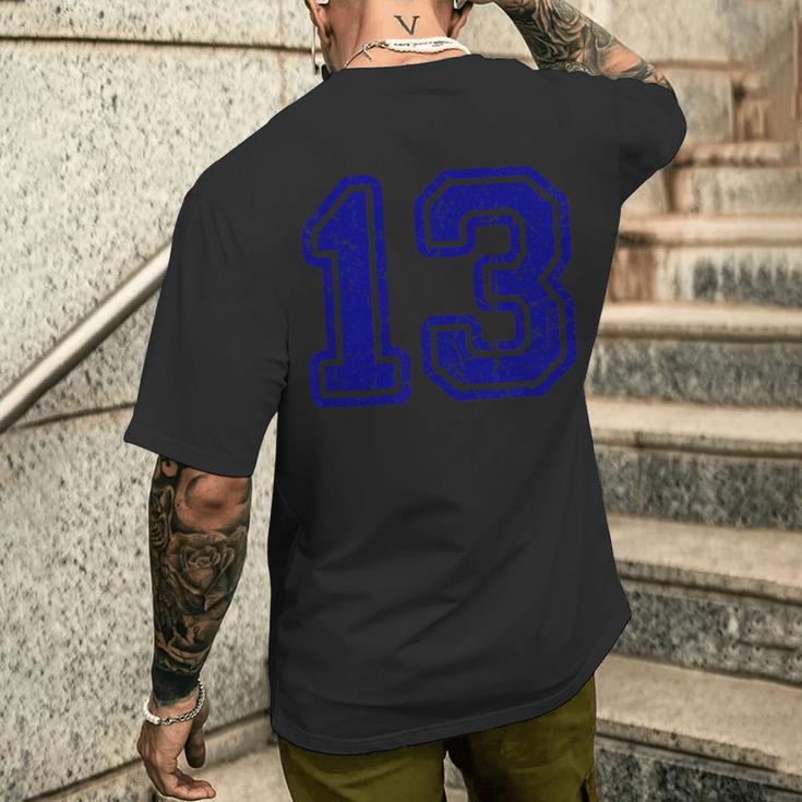 ヴィンテージナンバー 13 スポーツブルー代表チームナンバー 13 メンズTシャツ バックプリント 彼への贈り物