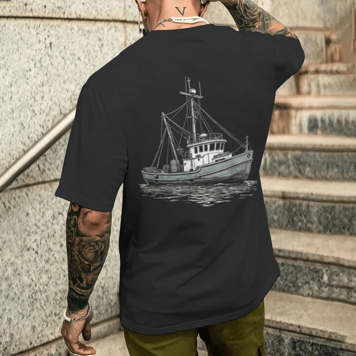 ヴィンテージ漁船 海 レトロ 船 漁師 イラスト メンズTシャツ バックプリント 彼への贈り物