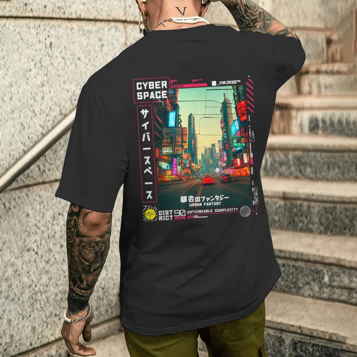 ヴェイパーウェイブ サイバーパンク ストリートウェア 日本のレトロバイブ 90年代 メンズTシャツ バックプリント 彼への贈り物