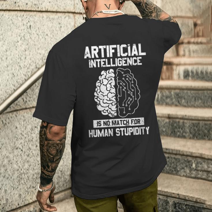人工知能マッチ 人間の愚かさ Ai Tech ジョーク メンズTシャツ バックプリント 彼への贈り物
