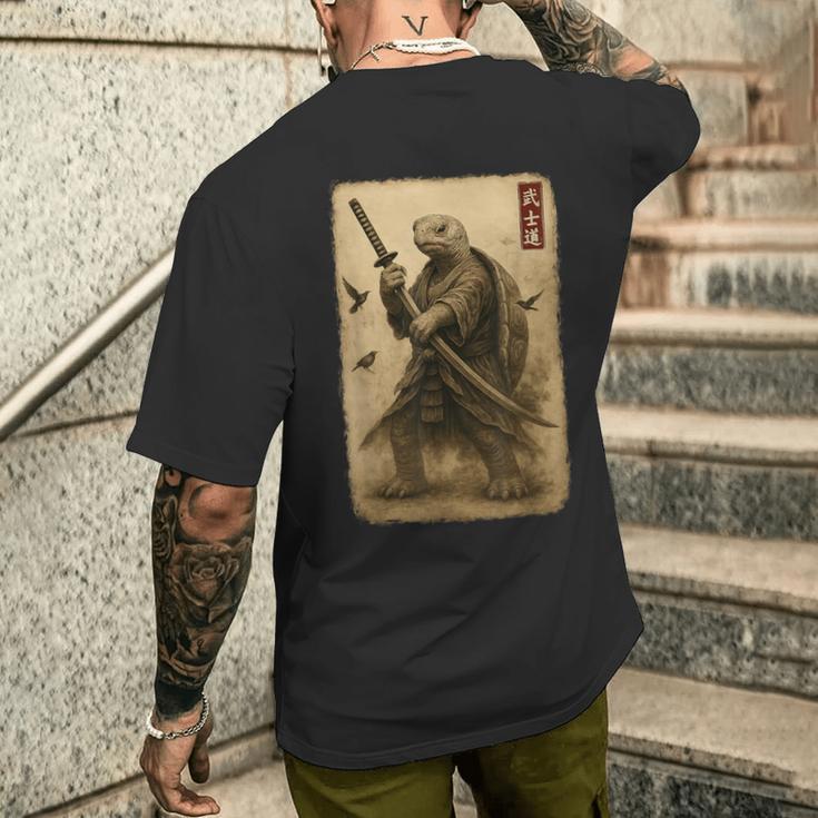 侍亀 日本美術 亀 武士道刀 メンズTシャツ バックプリント 彼への贈り物