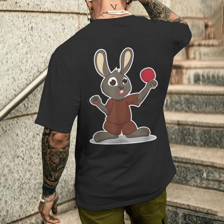 卓球選手 卓球をするかわいいうさぎさん メンズTシャツ バックプリント 彼への贈り物