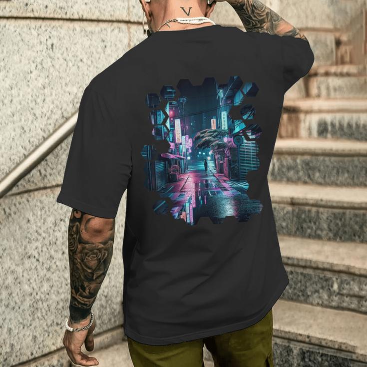 夜の東京のvaporwave美的ストリート日本の芸術 メンズTシャツ バックプリント 彼への贈り物