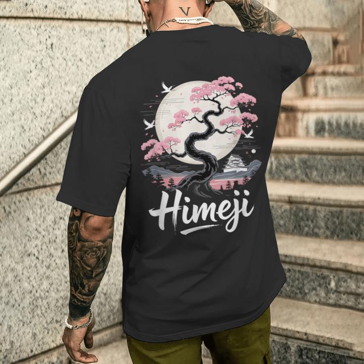 姫路 桜 月 情景 日本の風景 メンズTシャツ バックプリント 彼への贈り物