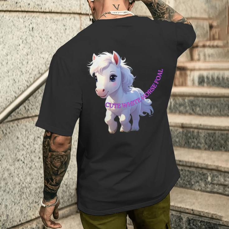 子馬 かわいい 馬 干支 白馬 イラスト メンズTシャツ バックプリント 彼への贈り物