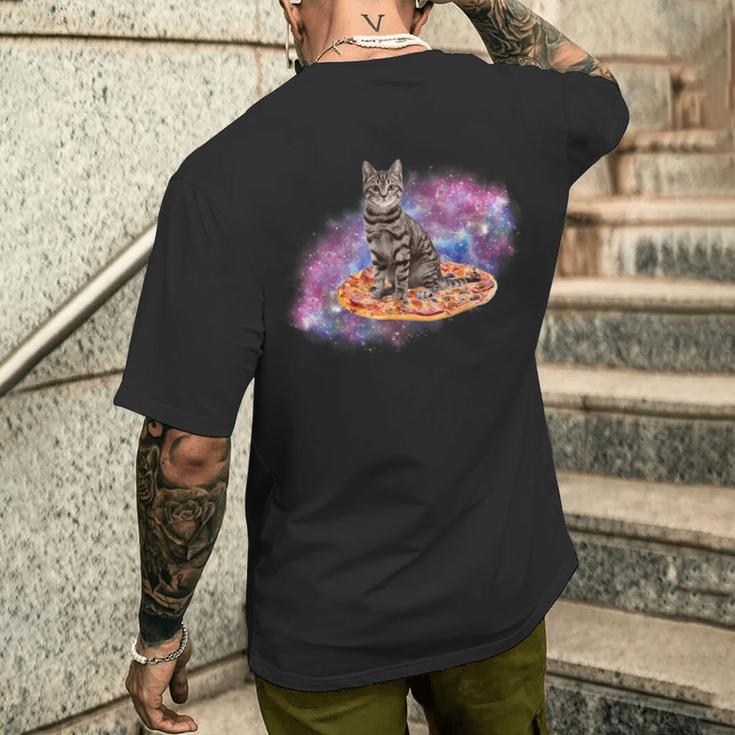 宇宙の猫とピザ メンズTシャツ バックプリント 彼への贈り物