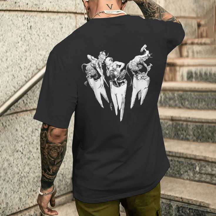 悪魔の歯痛 歯医者 クラシックイラスト メンズTシャツ バックプリント 彼への贈り物