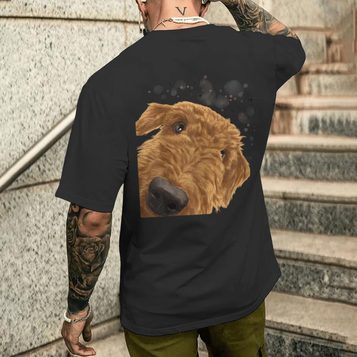 愉快な犬 エアデールテリア メンズTシャツ バックプリント 彼への贈り物