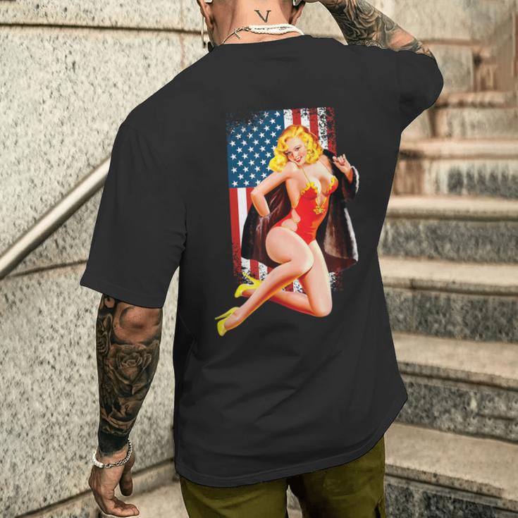 愛国的なヴィンテージセクシーピンナップガール メンズTシャツ バックプリント 彼への贈り物