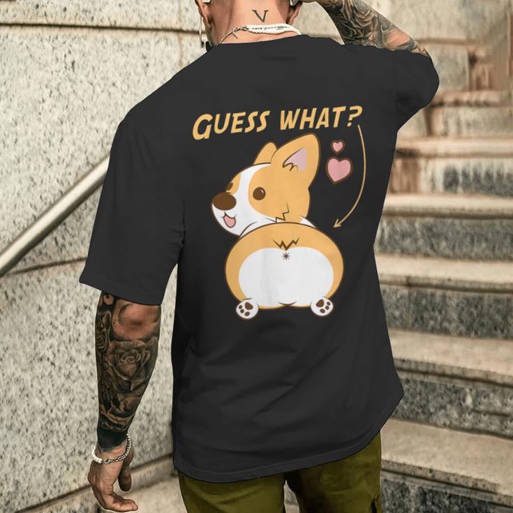 推測？コーギーお尻面白いウェールズコーギー メンズTシャツ バックプリント 彼への贈り物