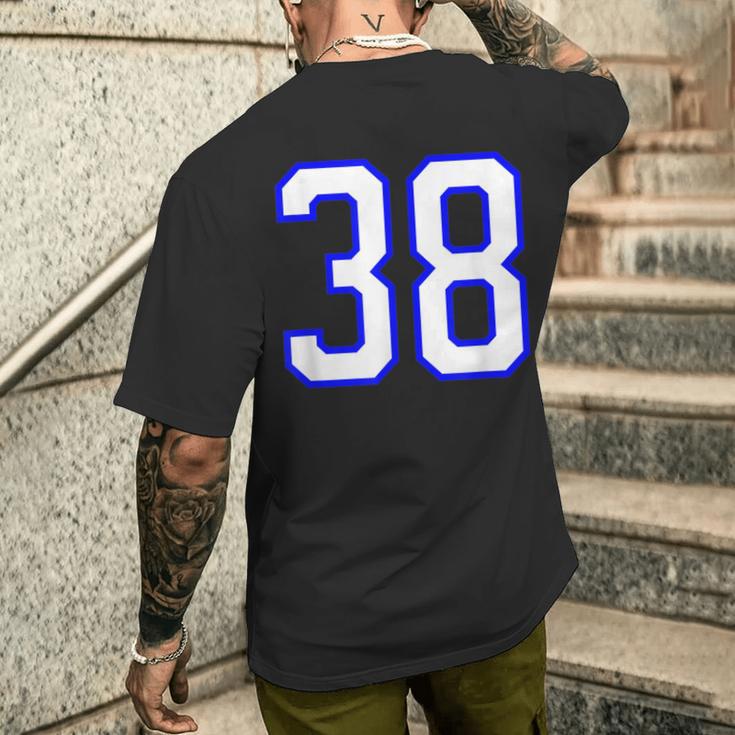 数字 38 Thirty Eight スポーツジャージ ホワイト ブルー 誕生日年齢 メンズTシャツ バックプリント 彼への贈り物