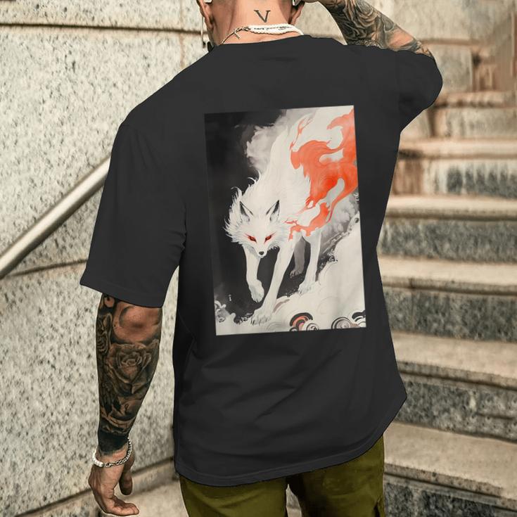 日本 キツネ 妖怪 白狐 幽霊 浮世絵 ヴィンテージ メンズTシャツ バックプリント 彼への贈り物