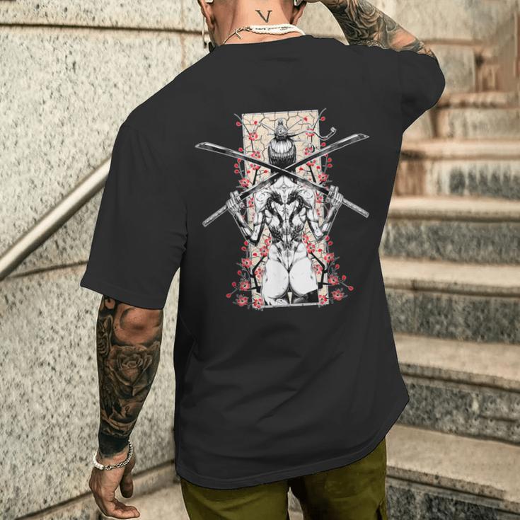 日本のサムライガールとヴィンテージさくら桜ギフト メンズTシャツ バックプリント 彼への贈り物