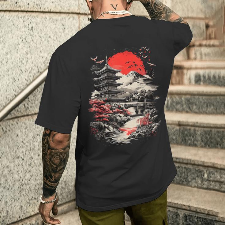 日本塔 富士山 桜 風景 ヴィンテージ メンズTシャツ バックプリント 彼への贈り物