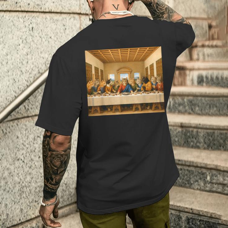 最後の猫晩餐 おもしろ猫 猫好きさん キャットアートクラシック メンズTシャツ バックプリント 彼への贈り物