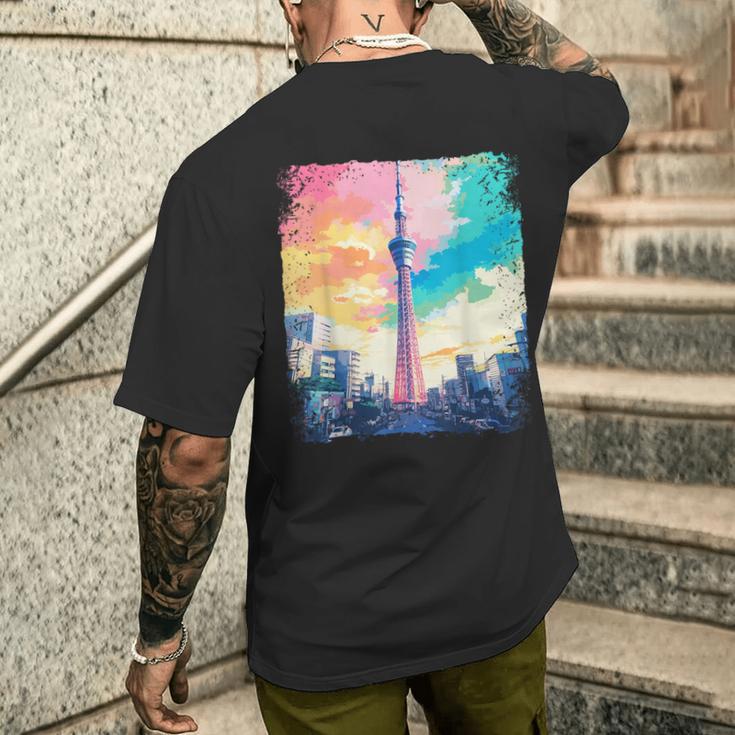 東京スカイツリージャパンaporwave エステ 日本観光 メンズTシャツ バックプリント 彼への贈り物
