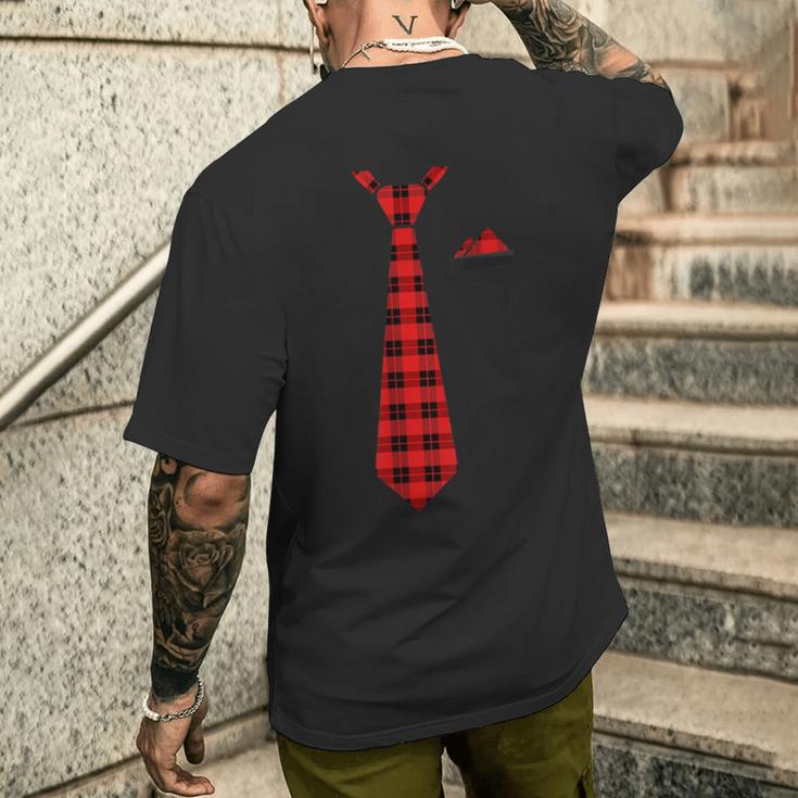 格子柄ネクタイ ホリデー クリスマス 胸ポケットハンカチ メンズTシャツ バックプリント 彼への贈り物