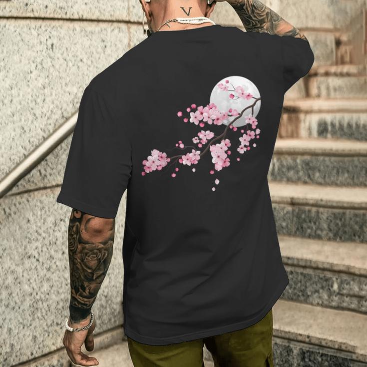 桜の木と月 日本の美しい桜 春 メンズTシャツ バックプリント 彼への贈り物