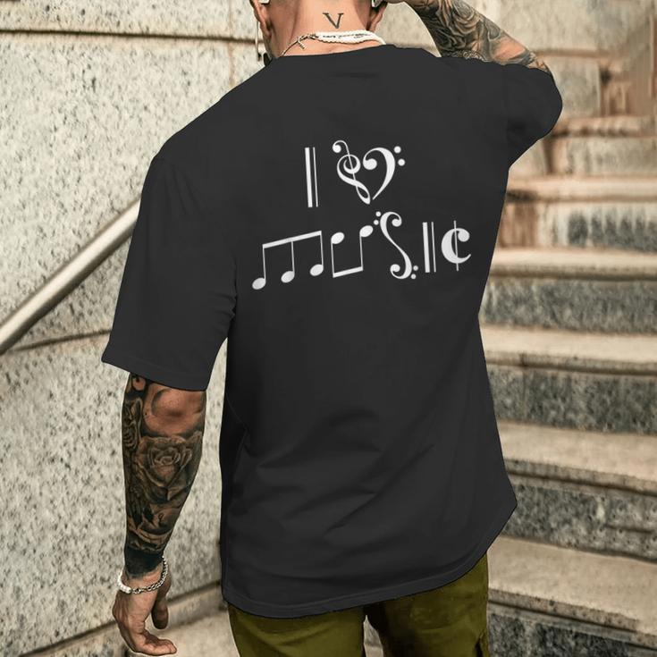楽譜 音楽 ミュージシャン I Love Music クラシカル ピアノ ギフト メンズTシャツ バックプリント 彼への贈り物