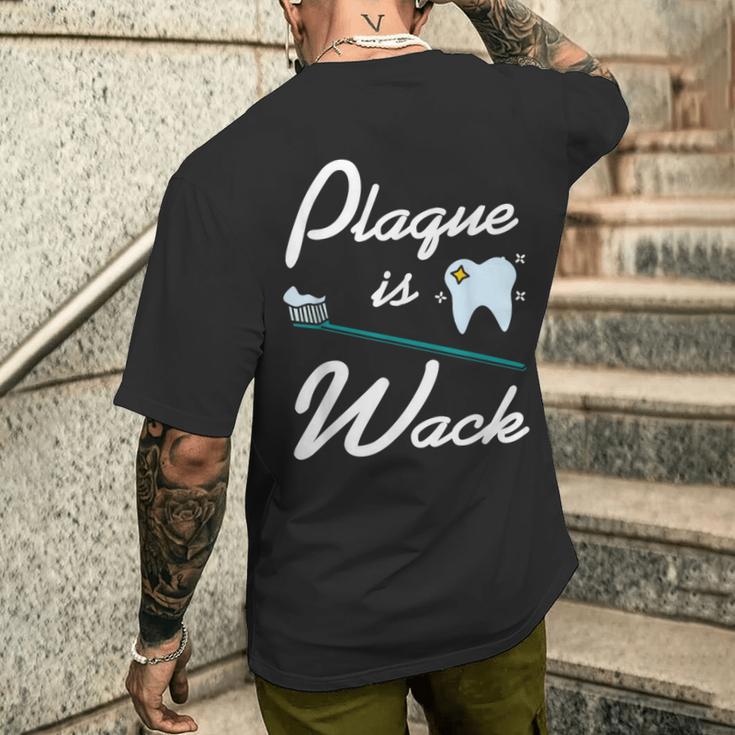 歯垢はダメ 歯の健康ジョークイラスト メンズTシャツ バックプリント 彼への贈り物