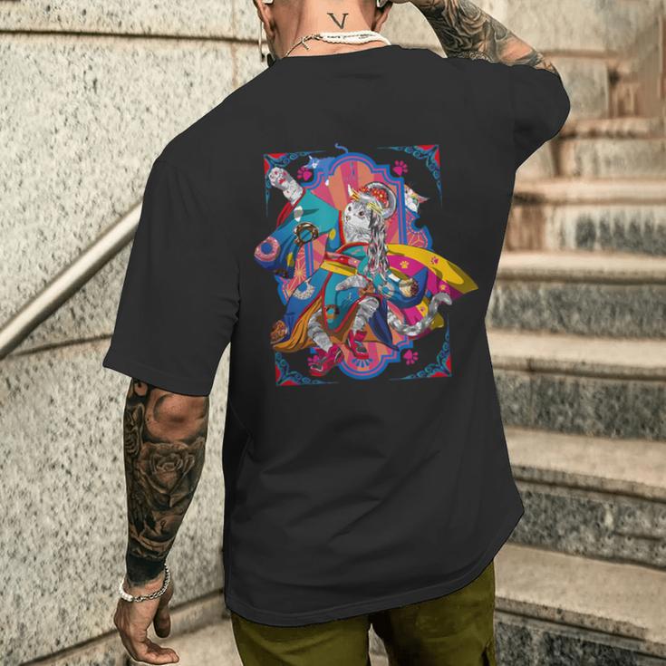 浮世絵シリーズ 踊る猫芸妓 サバトラ メンズTシャツ バックプリント 彼への贈り物
