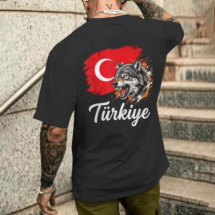 激しいトルコのオオカミと国旗 メンズTシャツ バックプリント 彼への贈り物