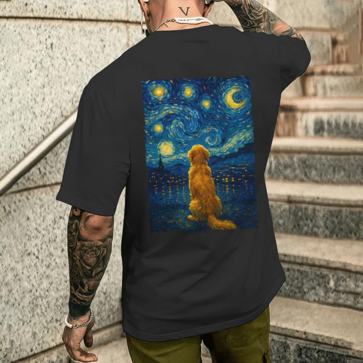 犬 天体観測 ゴッホ 夜空 ゴールデンレトリバー ラブラドール 長袖tシャツ メンズTシャツ バックプリント 彼への贈り物
