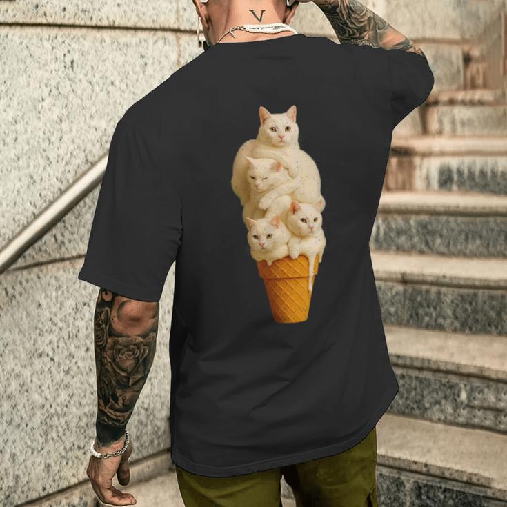 猫 アイスクリーム かわいい ペット 子猫好き 猫 夏 バイブ メンズTシャツ バックプリント 彼への贈り物