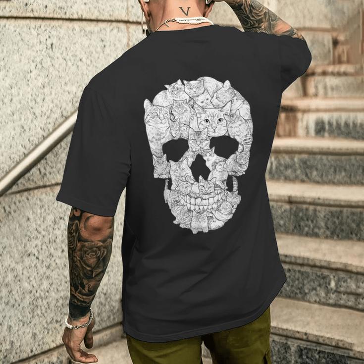 猫 スカル キティ スケルトン ハロウィン コスチューム アイデア メンズTシャツ バックプリント 彼への贈り物