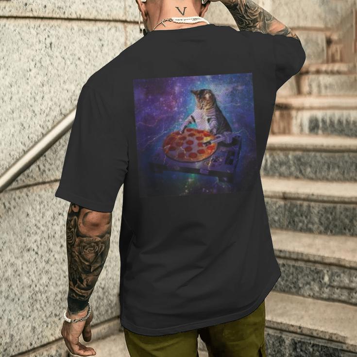 猫 ピザ スクラッチミュージック ダンス クラブ パーティー レコード レーザーシャツ メンズTシャツ バックプリント 彼への贈り物