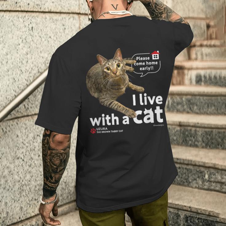 猫と暮らしています Cat Uzuraバージョン メンズTシャツ バックプリント 彼への贈り物