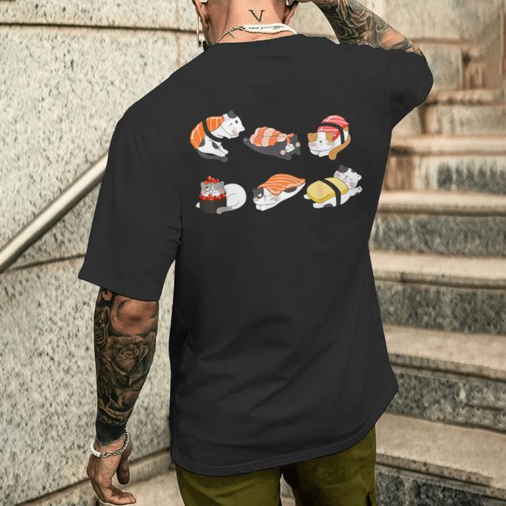 猫好き 寿司好き おもしろい 和食 猫寿司 メンズTシャツ バックプリント 彼への贈り物