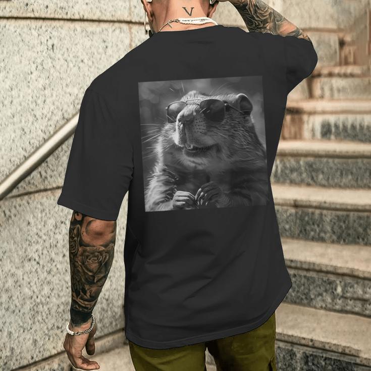 生意気に笑うマーモット、面白い動物、面白いマーモット メンズTシャツ バックプリント 彼への贈り物