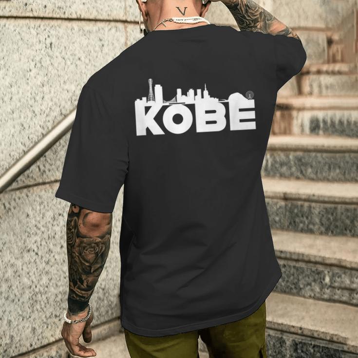 神戸ジャパン 都市スカイライン シルエット アウトライン スケッチ メンズTシャツ バックプリント 彼への贈り物