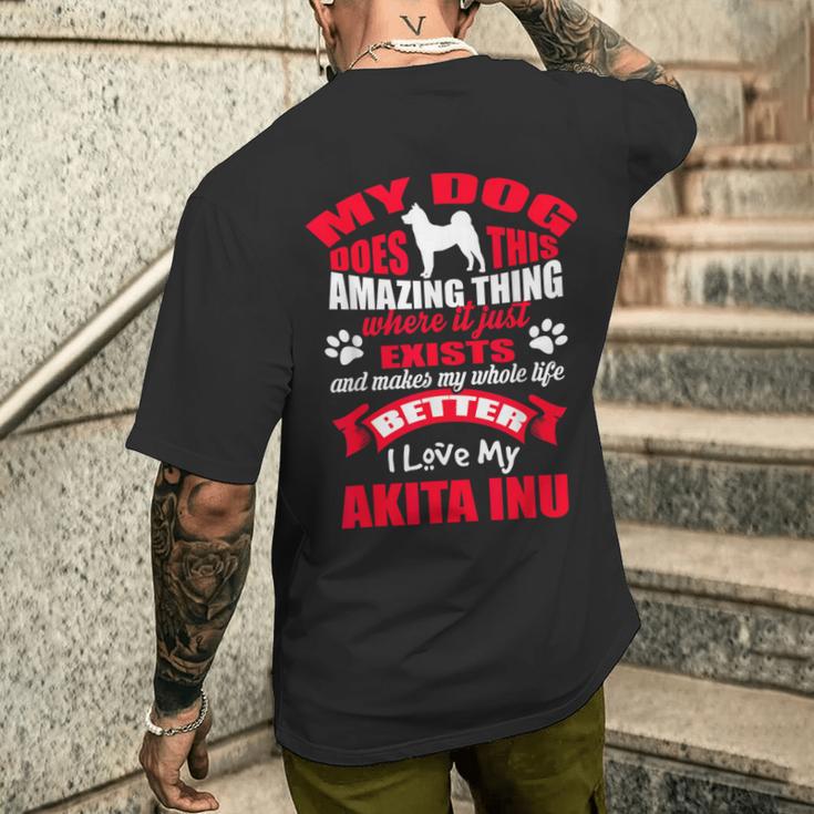 私は私の秋田犬が大好きです 犬の面白い子犬の恋人 メンズTシャツ バックプリント 彼への贈り物