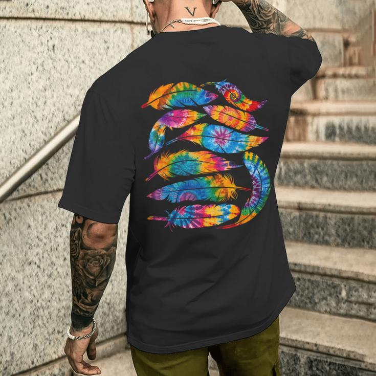 絞り染め カラーフェザー アメリカ インディアン プライド ネイティブアメリカン メンズTシャツ バックプリント 彼への贈り物