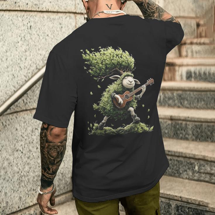 羊の木 ミュージシャン ギター グラフィック 動物 モチーフ 羊 メンズTシャツ バックプリント 彼への贈り物